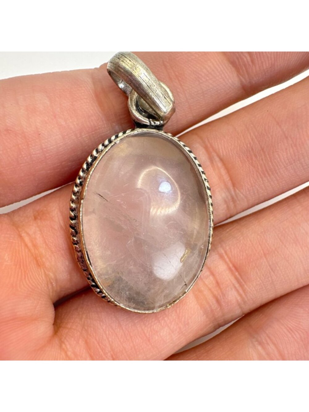 Quartz Cabochon Bezel Set Statement Pendant 925 Sterling Silver 1.75" Length - Picture 7 of 10